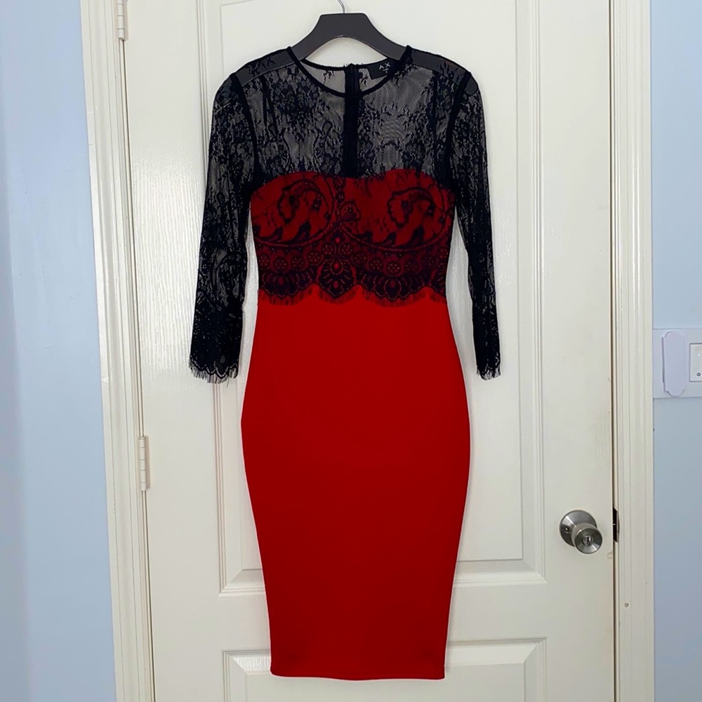 Red & black midi dress. UK size 8/ USA size 4